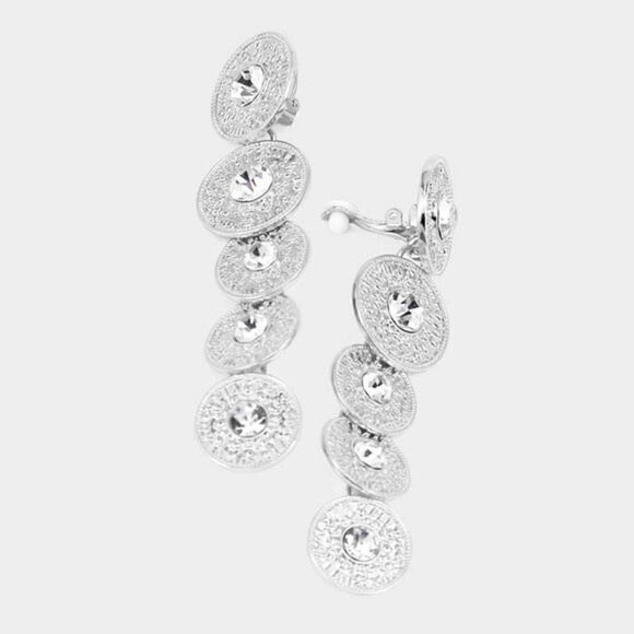 Stone Centered Metal Coin Link Clip On Earrings NWT - Picture 1 of 6
